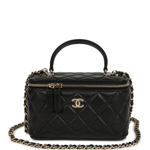 Chanel Small Classic Vanity Case Black Lambskin Light Gold Hardware