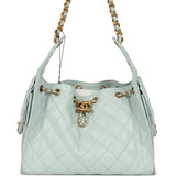 Chanel Small 25 Hobo Bag Light Blue Caviar Antique Gold Hardware