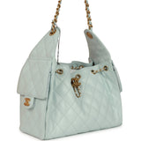 Chanel Small 25 Hobo Bag Light Blue Caviar Antique Gold Hardware
