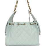 Chanel Small 25 Hobo Bag Light Blue Caviar Antique Gold Hardware