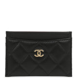 Chanel Classic Card Holder Wallet Black Lambskin Light Gold Hardware
