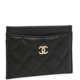 Chanel Classic Card Holder Wallet Black Lambskin Light Gold Hardware