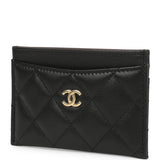 Chanel Classic Card Holder Wallet Black Lambskin Light Gold Hardware