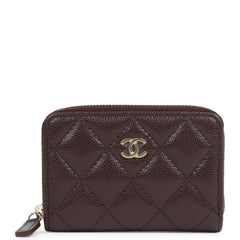 Chanel Classic Zipped Coin Purse Wallet Dark Brown Shiny Caviar Light Gold Hardware