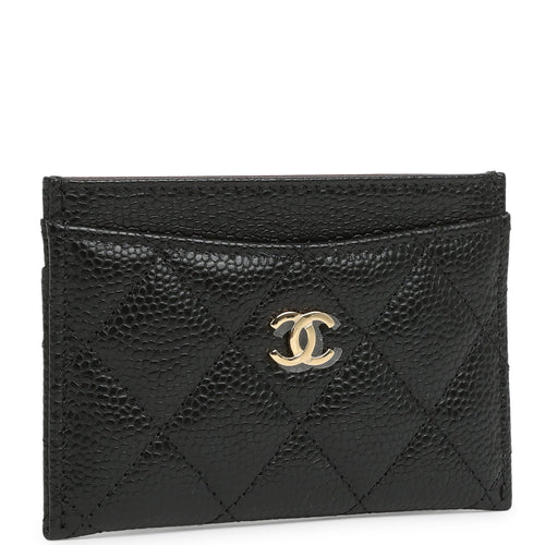 Chanel Classic Card Holder Wallet Black Caviar Gold Hardware
