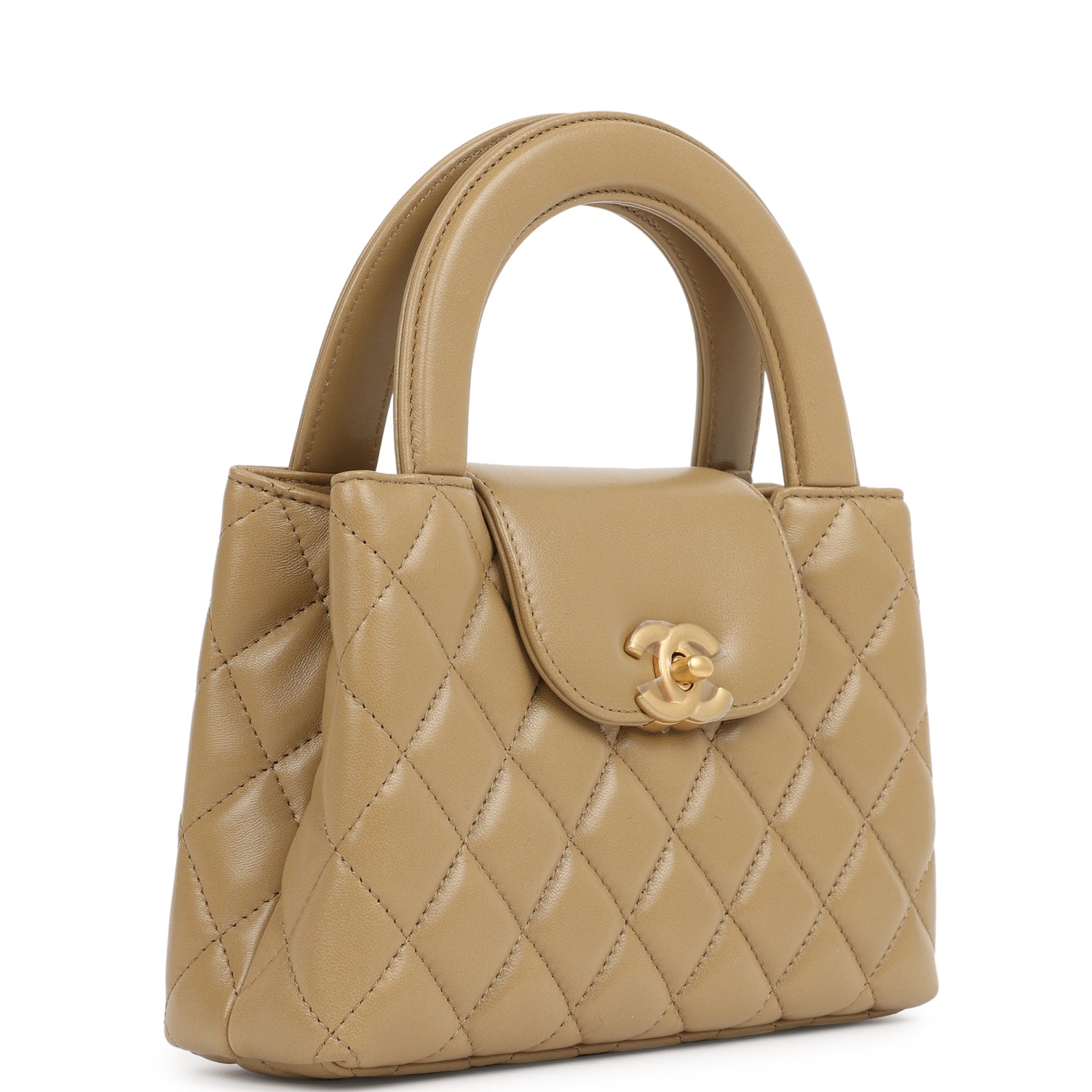 Chanel Small Kelly Shopper Dark Beige Shiny Lambskin Antique Gold Hard