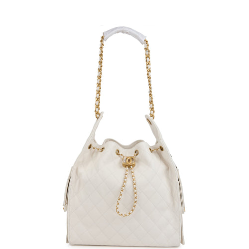Chanel Medium 25 Hobo Bag White Caviar Antique Gold Hardware