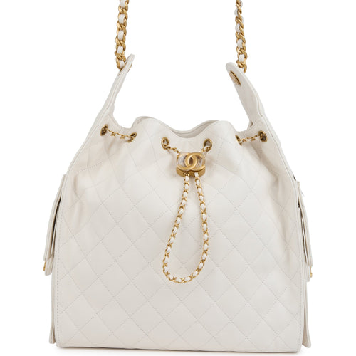 Chanel Medium 25 Hobo Bag White Caviar Antique Gold Hardware