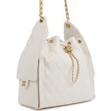 Chanel Medium 25 Hobo Bag White Caviar Antique Gold Hardware