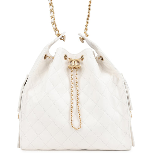 Chanel Medium 25 Hobo Bag White Caviar Antique Gold Hardware