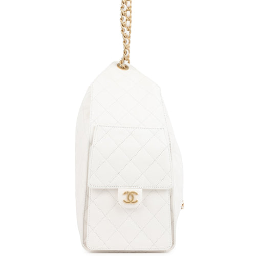 Chanel Medium 25 Hobo Bag White Caviar Antique Gold Hardware
