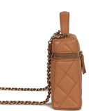 Chanel Top Handle Long Vanity Case with Chain Caramel Shiny Caviar Light Gold Hardware