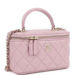 Chanel Small Top Handle Vanity Case Pink Lambskin Light Gold Hardware