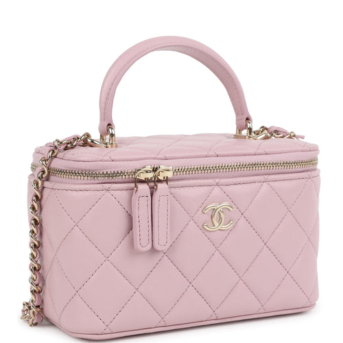 Chanel Small Top Handle Vanity Case Pink Lambskin Light Gold Hardware