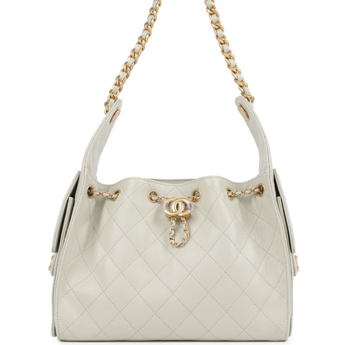 Chanel Small 25 Hobo Bag Light Grey Caviar Antique Gold Hardware