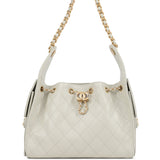 Chanel Small 25 Hobo Bag Light Grey Caviar Antique Gold Hardware