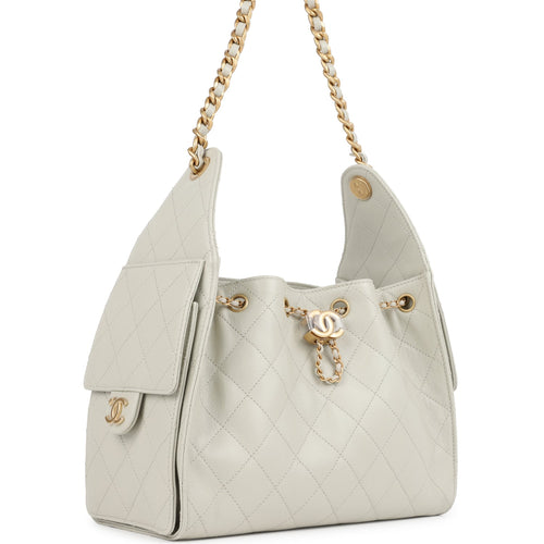 Chanel Small 25 Hobo Bag Light Grey Caviar Antique Gold Hardware