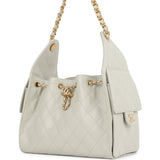 Chanel Small 25 Hobo Bag Light Grey Caviar Antique Gold Hardware