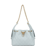 Chanel Small 25 Hobo Bag Light Blue Caviar Antique Gold Hardware