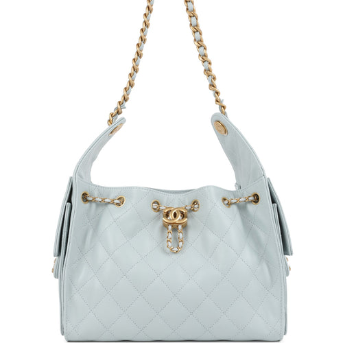Chanel Small 25 Hobo Bag Light Blue Caviar Antique Gold Hardware