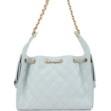 Chanel Small 25 Hobo Bag Light Blue Caviar Antique Gold Hardware