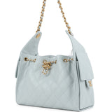 Chanel Small 25 Hobo Bag Light Blue Caviar Antique Gold Hardware