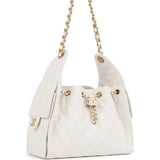 Chanel Small 25 Hobo Bag White Caviar Antique Gold Hardware