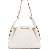 Chanel Small 25 Hobo Bag White Caviar Antique Gold Hardware