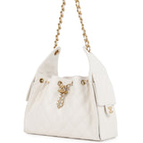 Chanel Small 25 Hobo Bag White Caviar Antique Gold Hardware
