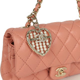 Chanel Nano Classic Double Flap Bag Charm Pink Lambskin Light Gold Hardware