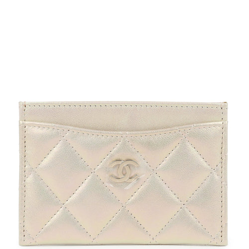 Chanel Classic Card Holder Wallet Iridescent Ivory Lambskin Light Gold Hardware