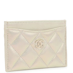 Chanel Classic Card Holder Wallet Iridescent Ivory Lambskin Light Gold Hardware