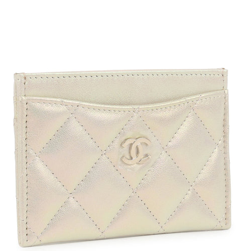 Chanel Classic Card Holder Wallet Iridescent Ivory Lambskin Light Gold Hardware