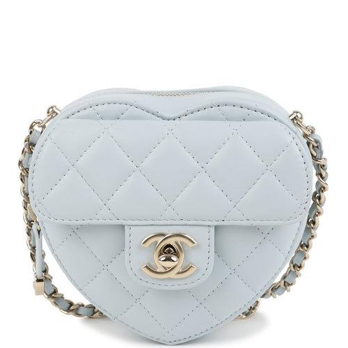 Chanel CC In Love Small Heart Bag with Chain Light Blue Lambskin Light Gold Hardware