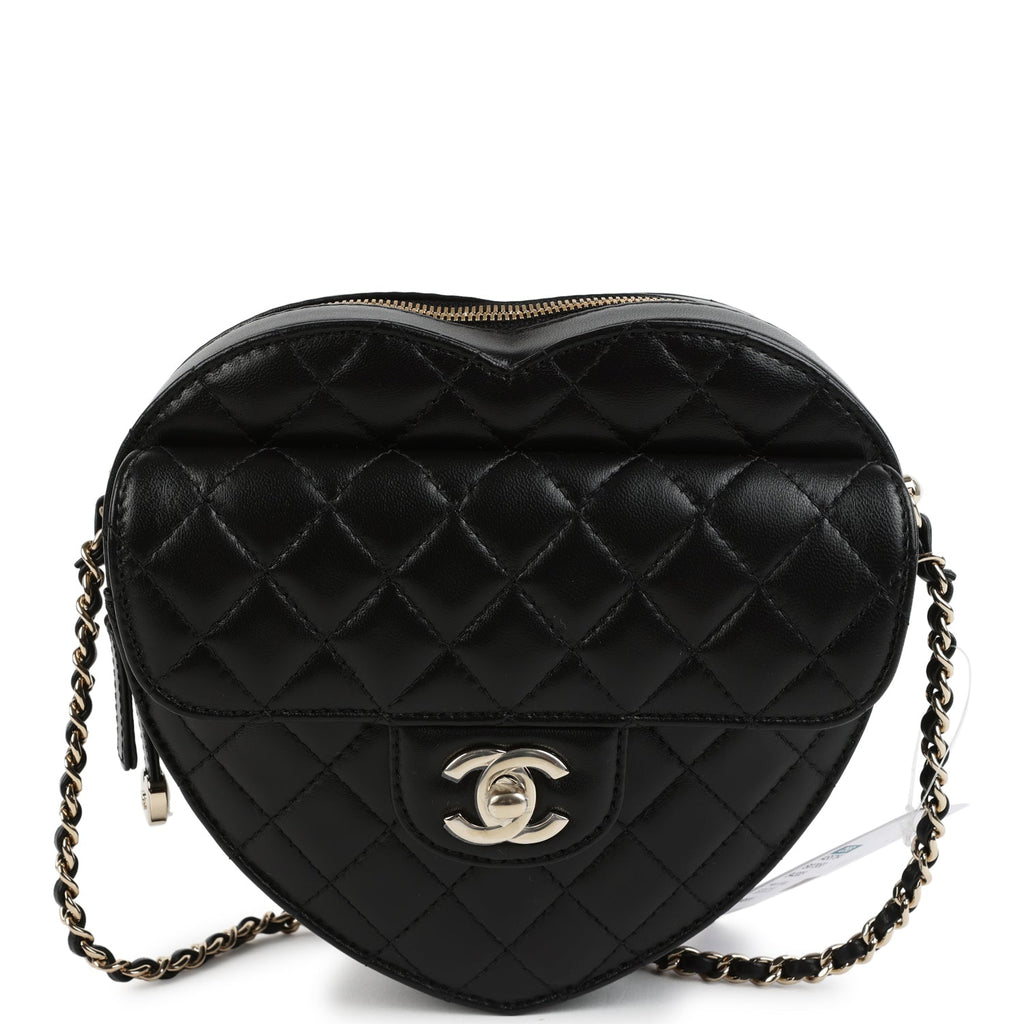 Chanel CC In Love Large Heart Bag with Chain Black Lambskin Light Gold