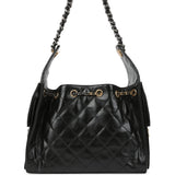 Chanel Small 25 Hobo Bag Black Shiny Crumpled Calfskin Mixed Metal Hardware