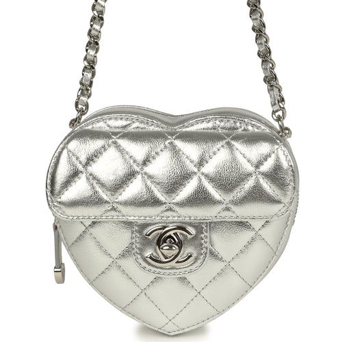 Chanel CC In Love Small Heart Bag with Chain Silver Metallic Lambskin Silver Hardware