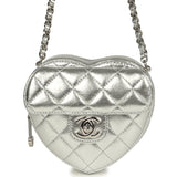 Chanel CC In Love Small Heart Bag with Chain Silver Metallic Lambskin Silver Hardware - Thumbnail View 1