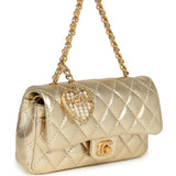 Chanel Nano Classic Double Flap Bag Charm Gold Metallic Calfskin Brushed Gold Hardware
