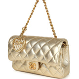 Chanel Nano Classic Double Flap Bag Charm Gold Metallic Calfskin Brushed Gold Hardware