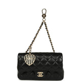 Chanel Nano Classic Double Flap Bag Charm Black Lambskin Light Gold Hardware