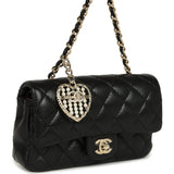 Chanel Nano Classic Double Flap Bag Charm Black Lambskin Light Gold Hardware