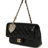 Chanel Nano Classic Double Flap Bag Charm Black Lambskin Light Gold Hardware