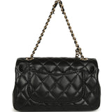 Chanel Nano Classic Double Flap Bag Charm Black Lambskin Light Gold Hardware