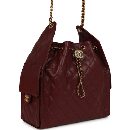 Chanel Medium 25 Hobo Bag Burgundy Caviar Antique Gold Hardware