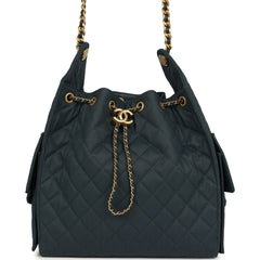 Chanel Medium 25 Hobo Bag Dark Blue Toile Canvas Antique Gold Hardware