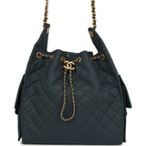 Chanel Medium 25 Hobo Bag Dark Blue Toile Canvas Antique Gold Hardware