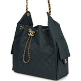Chanel Medium 25 Hobo Bag Dark Blue Toile Canvas Antique Gold Hardware