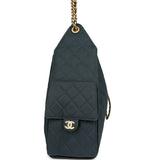 Chanel Medium 25 Hobo Bag Dark Blue Toile Canvas Antique Gold Hardware