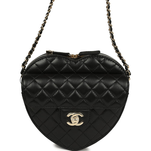 Chanel CC In Love Large Heart Bag with Chain Black Lambskin Light Gold Hardware